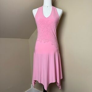 💖 NEON USA Pink Halter Handkerchief Hem Dress Size Small